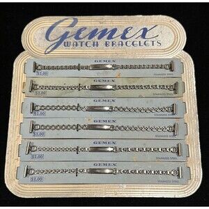 Gemex 1940-50 Gemex Counter Display 6 Watch Bracelets Stainless Steel Vintage